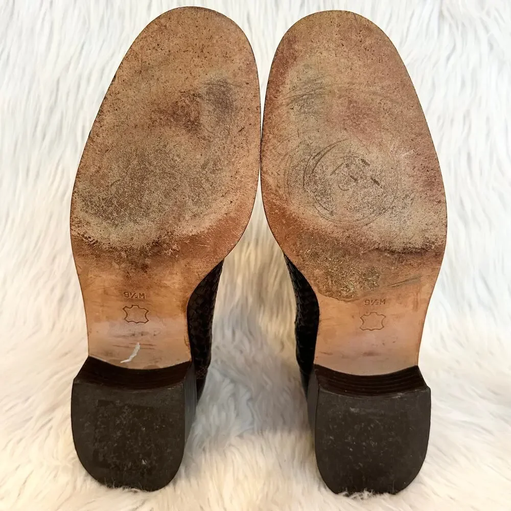 Brighton Winona Woven Leather Ankle Boot Snake Print Silver Buckle Chelsea Brown - Picture 8 of 10